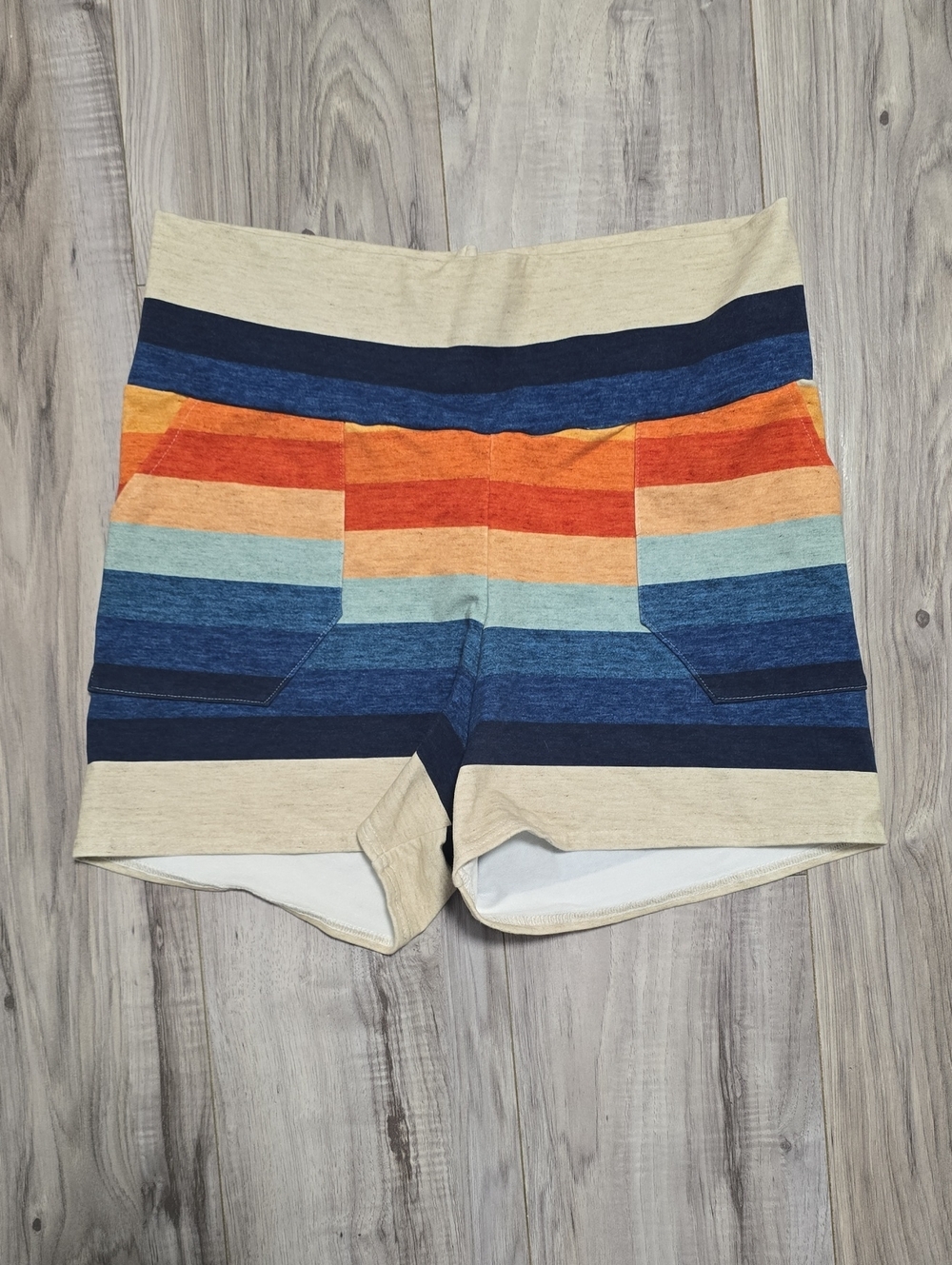 The Old Island Striped High Waist Shorts in Blue & Orange